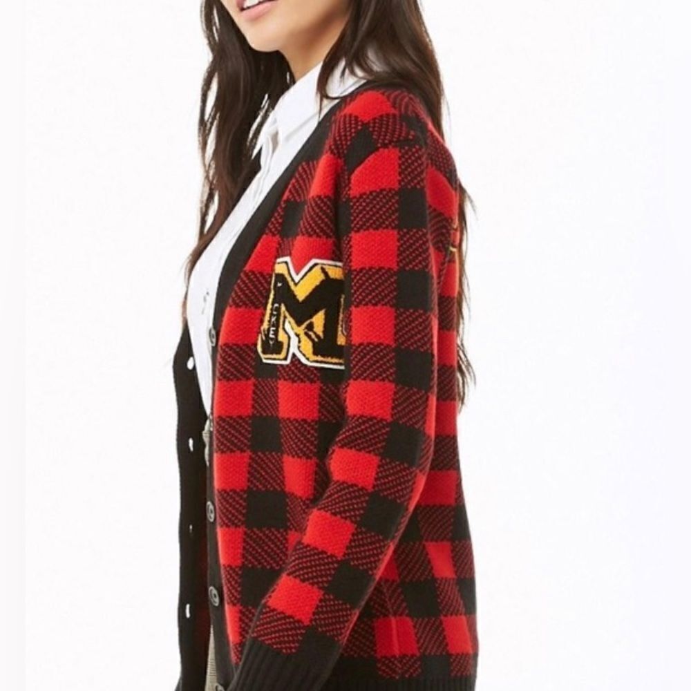 Disney Mickey Mouse X Forever 21 Checkered plaid Cardigan 90th anniversary sz SM